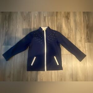 Alia Blue with golden metal decorations /Zip Up Cardigan Size M